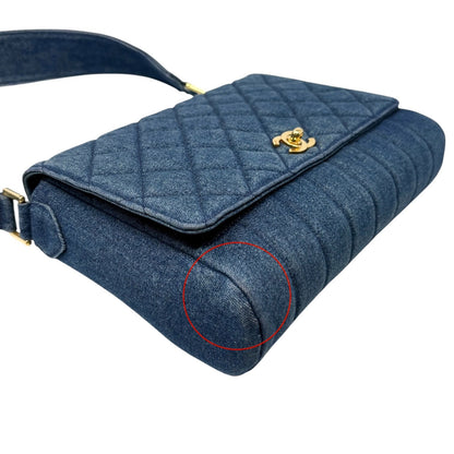 CHANEL Vintage CC Logo Quilted Denim Flap Shoulder Bag Blue Gold 901873