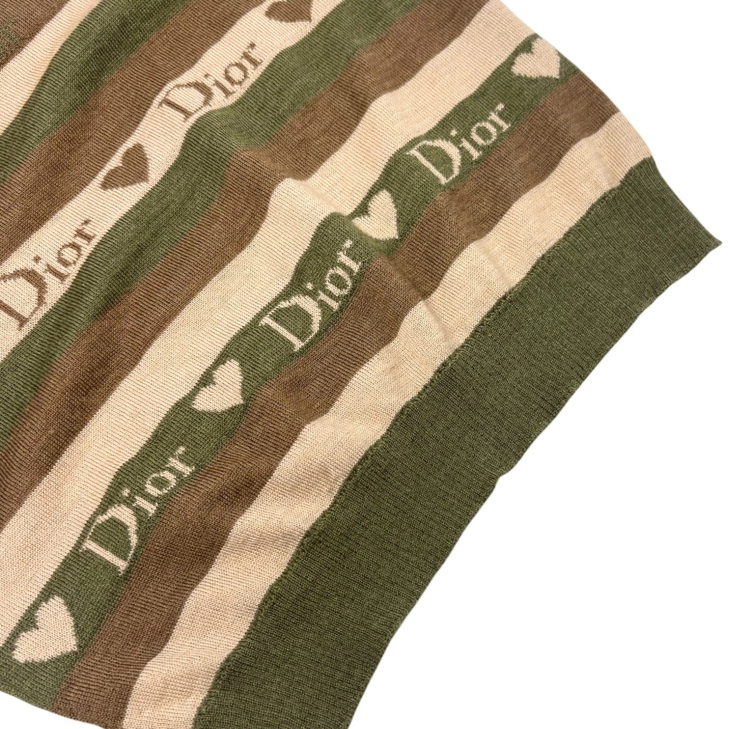 Christian Dior Vintage Stripe Heart Knit Camisole Top #38 Khaki Brown 902085