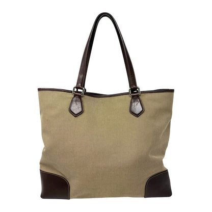 PRADA Vintage Jacquard Logo Tote Bag Brown Silver Canvas Leather 902911
