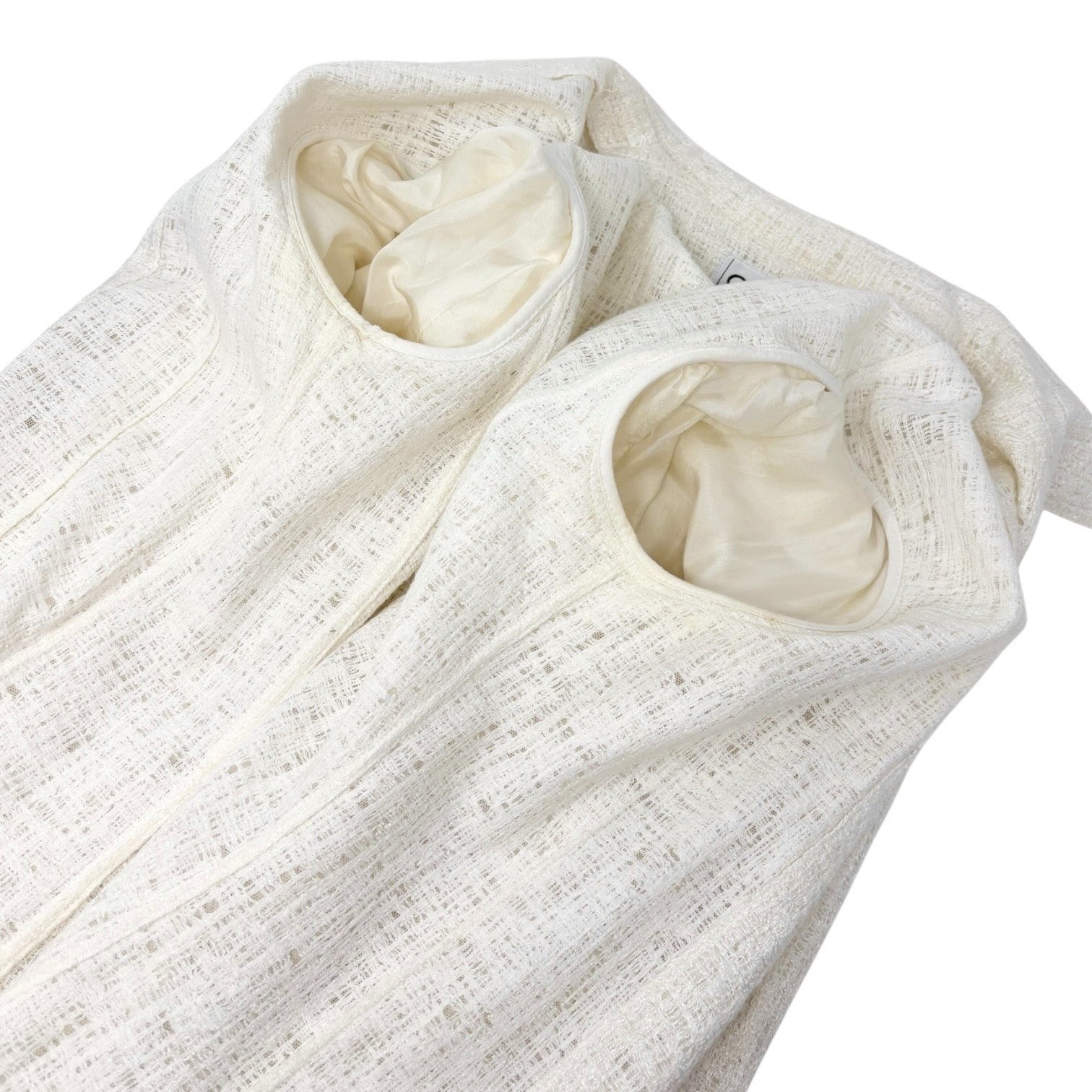 CHANEL Vintage 98P CC Logo Button Boucle Tweed Blazer Jacket #38 White Silver