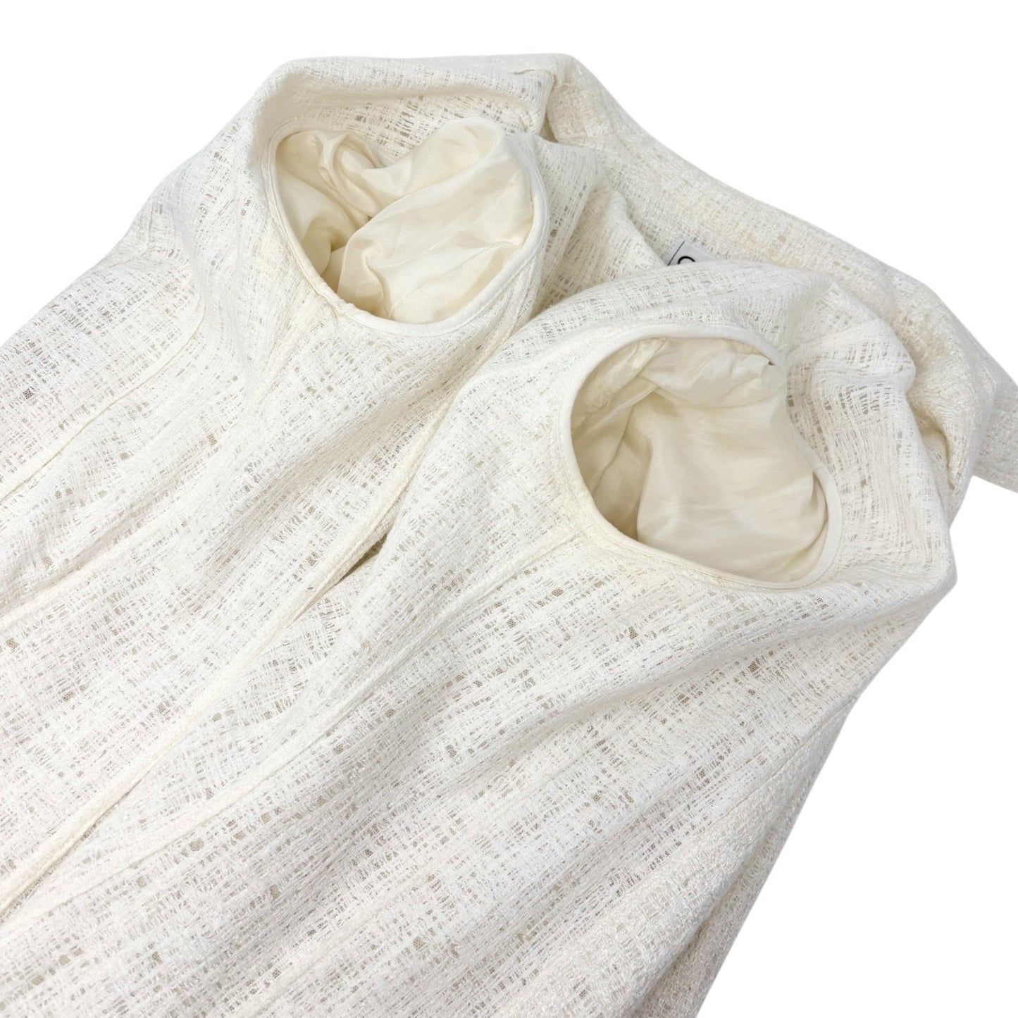 CHANEL Vintage 98P CC Logo Button Boucle Tweed Blazer Jacket #38 White Silver