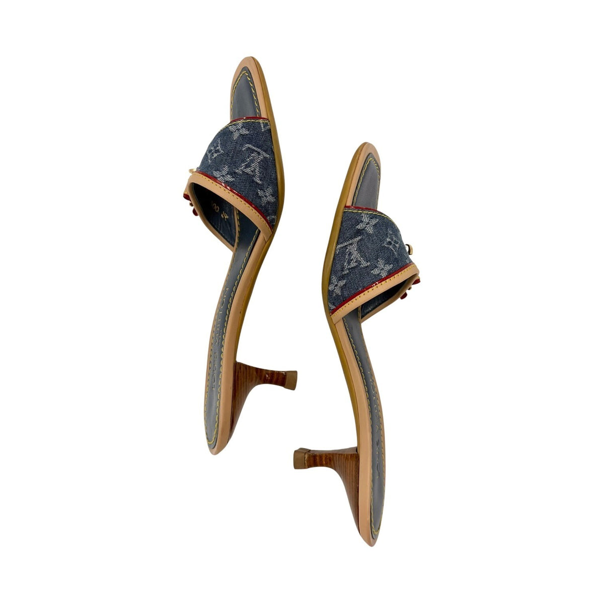 LOUIS VUITTON Vintage Monogram Denim Sandals Heels #36-36.5 Blue Beige 902374