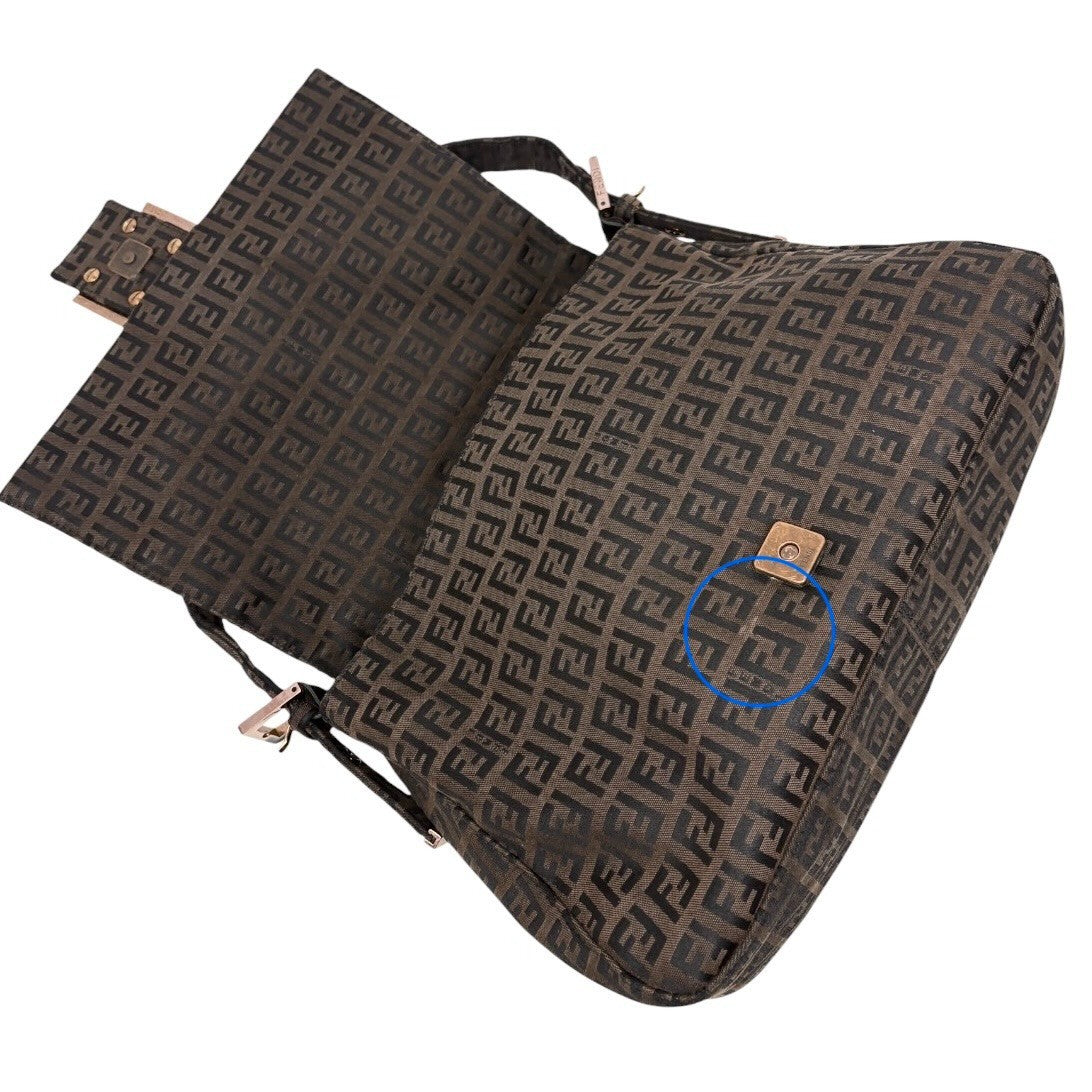 FENDI Vintage FF Logo Zucchino Mamma Baguette Shoulder Bag Brown 901885
