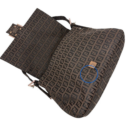 FENDI Vintage FF Logo Zucchino Mamma Baguette Shoulder Bag Brown 901885