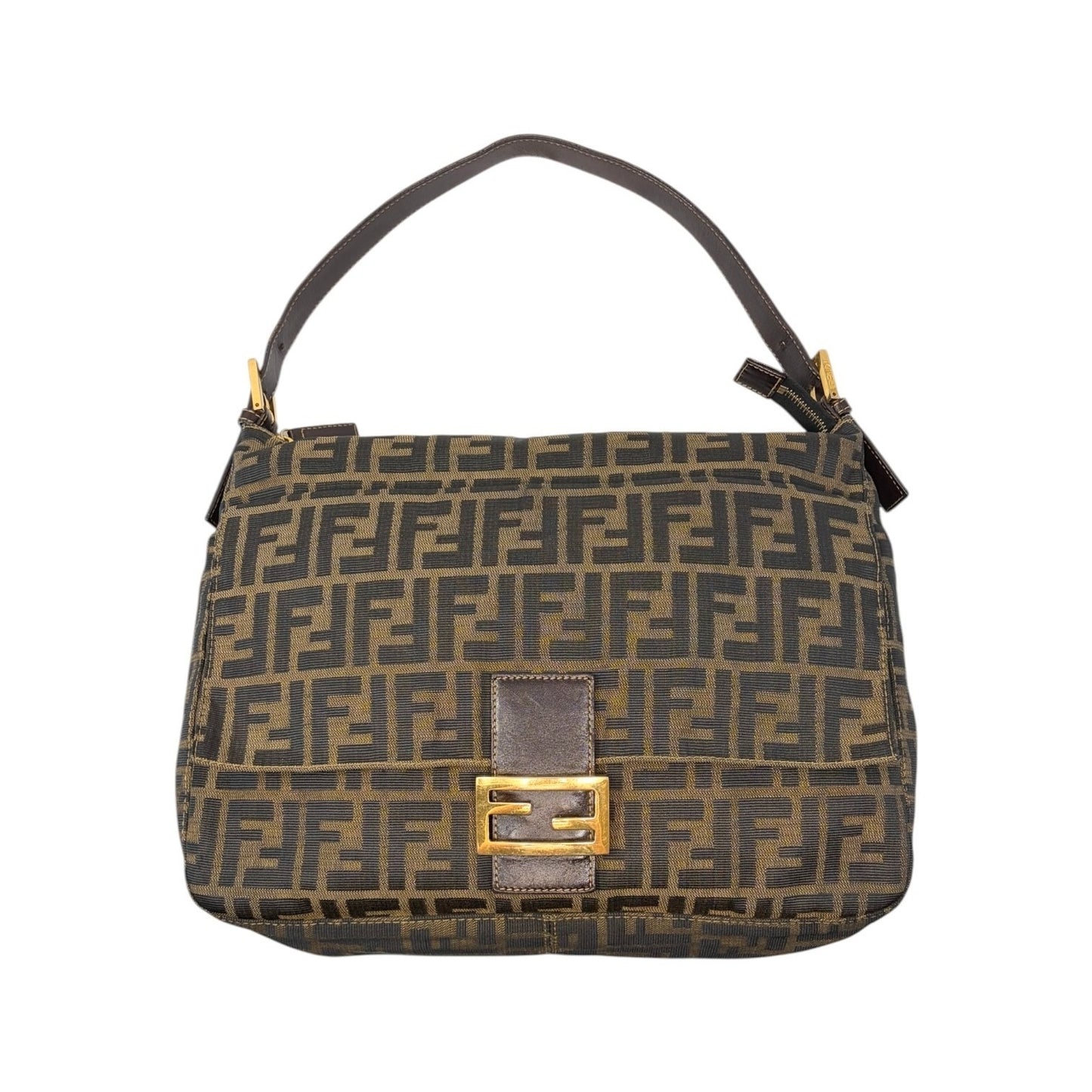FENDI Vintage FF Zucca Mamma Baguette Pocket Shoulder Bag Brown Canvas 902439