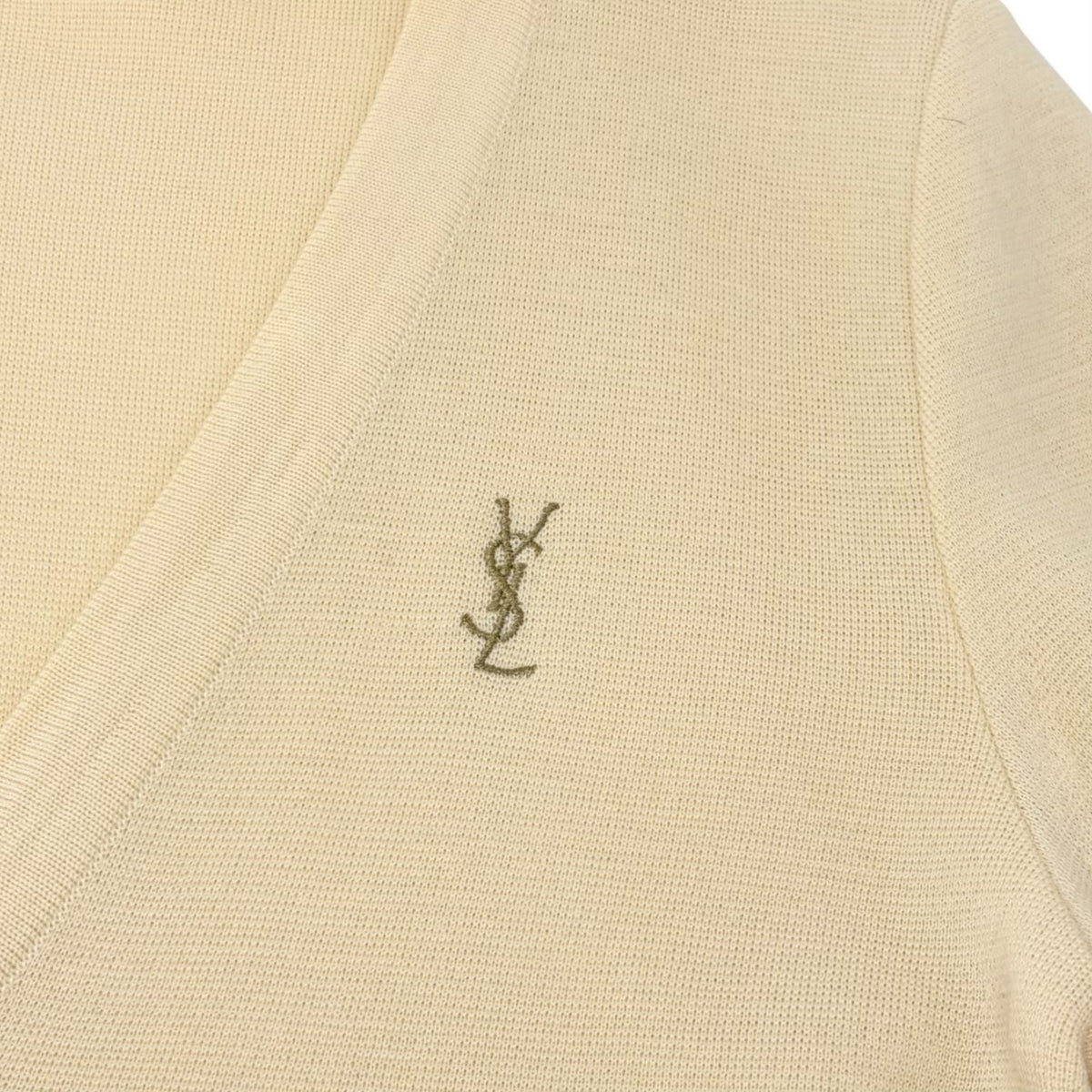 Yves Saint Laurent Vintage YSL Logo Cardigan Sweater Top Cream Gold 902375