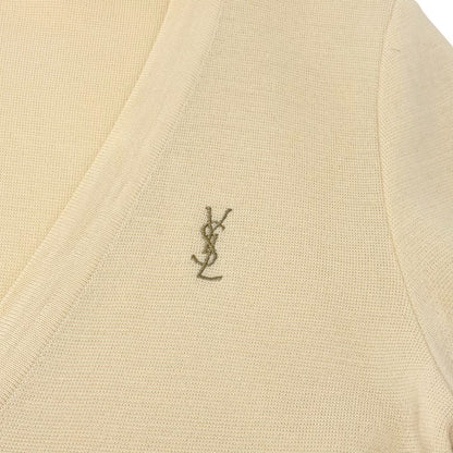 Yves Saint Laurent Vintage YSL Logo Cardigan Sweater Top Cream Gold 902375