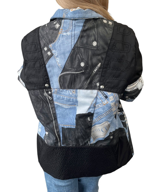 Christian Dior Vintage 2004 Logo Puffer Jacket Zip #44 Black Blue White Pocket
