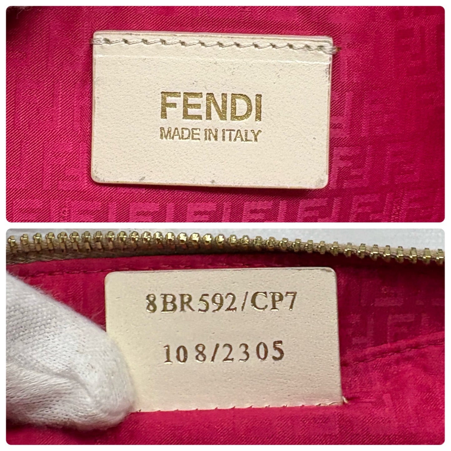 FENDI Vintage Zucca FF Monogram Chain Bag Pochette Beige Multicolor 901881