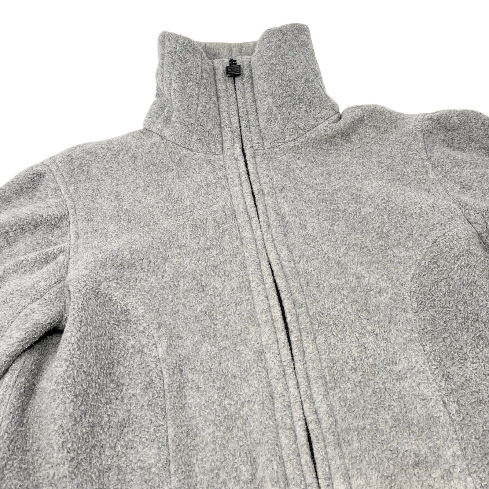 CHANEL Sport Vintage 06A CC Logo Trim Jacket #38 Zip Pocket Gray Black Cotton