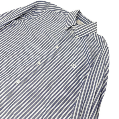 CELINE Triomphe Logo Stripe Button Up Shirt Long Sleeve #36 Blue White Cotton