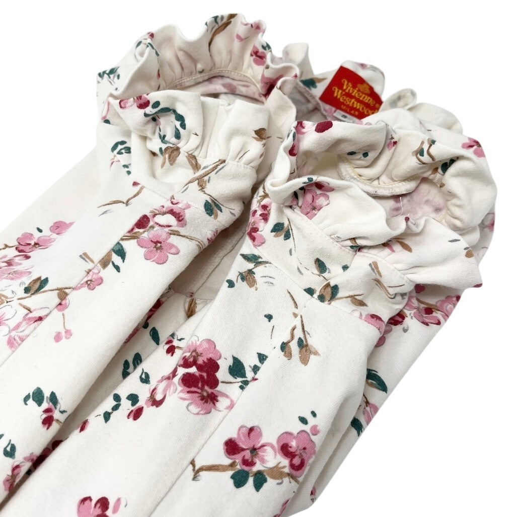 Vivienne Westwood Vintage Logo T-shirt Top #S White Pink Cotton Flower Frill