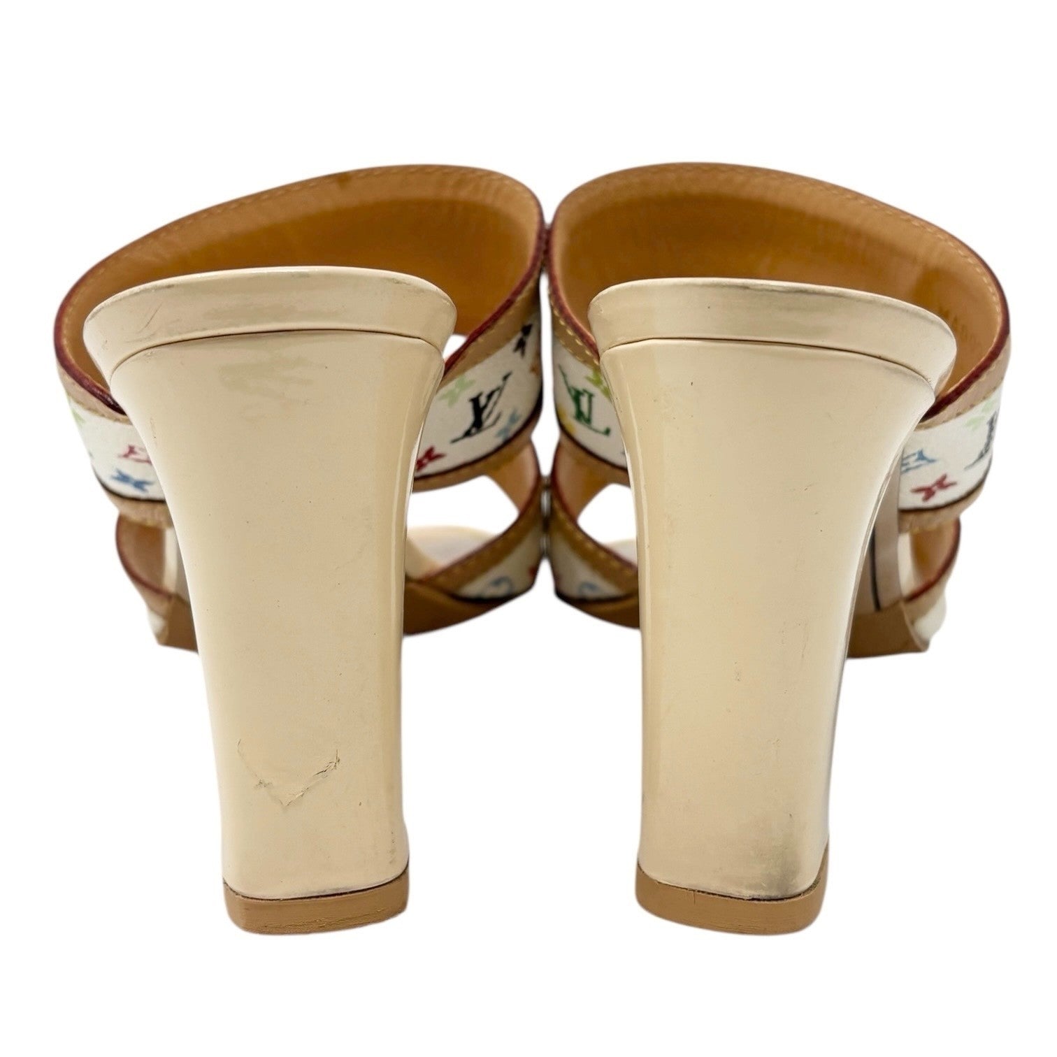 LOUIS VUITTON Vintage Monogram Multicolor Heels Sandals #37.5 White Murakami
