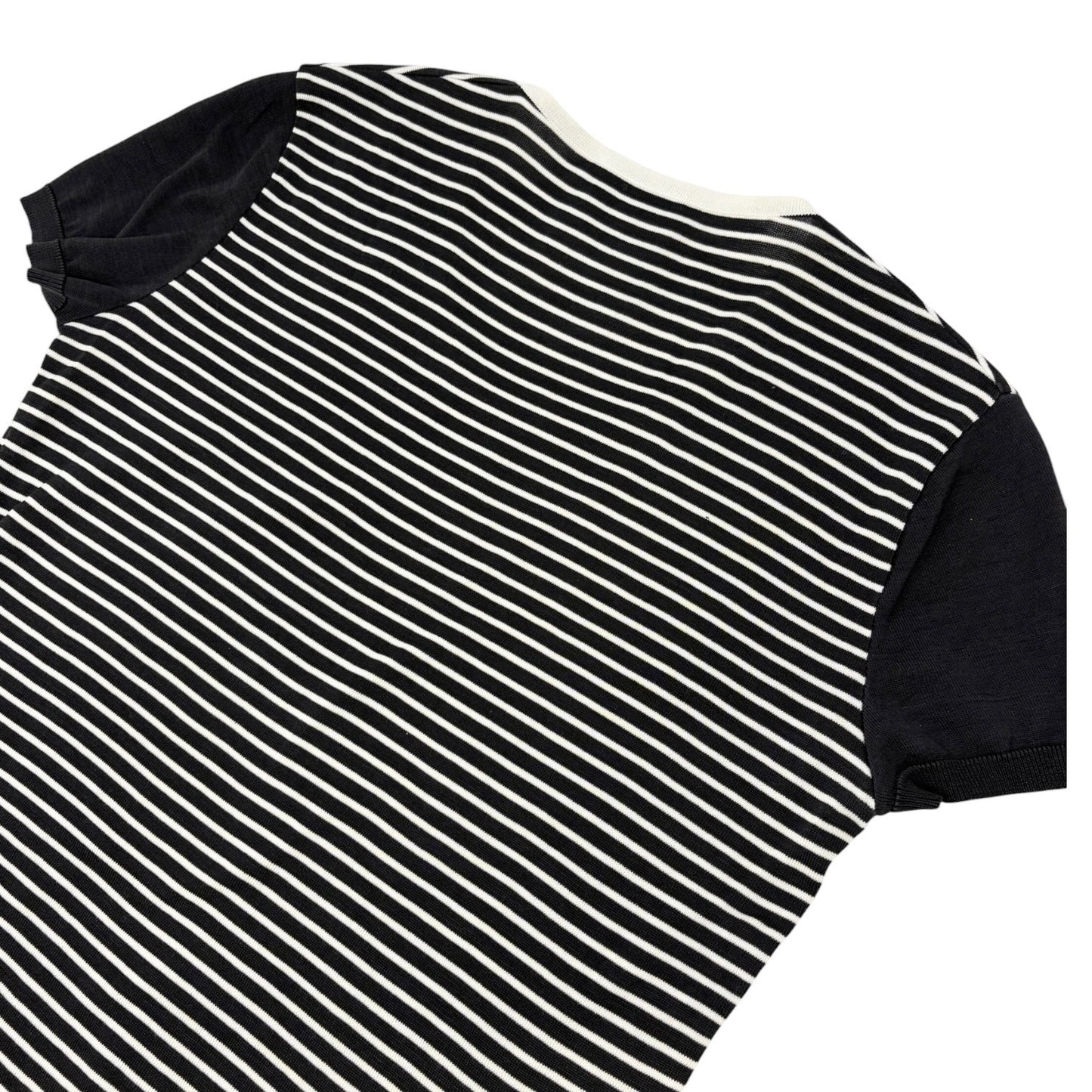 CHANEL Vintage CC Mark Logo Stripe T-shirt Top #40 Black White Cotton 106910