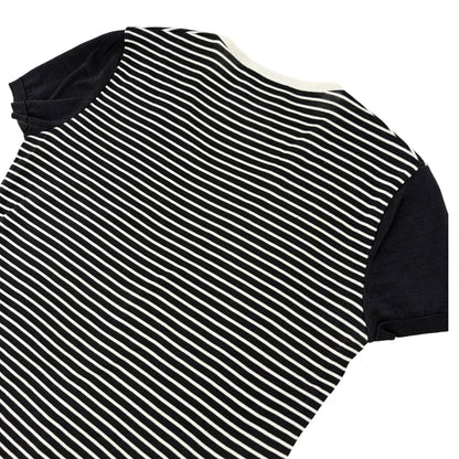CHANEL Vintage CC Mark Logo Stripe T-shirt Top #40 Black White Cotton 106910
