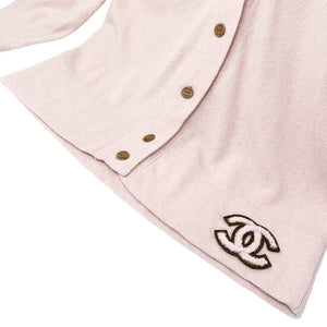 CHANEL Vintage 01A CC Mark Logo Knit Cardigan #42 Pink Brown Cashmere Stitch
