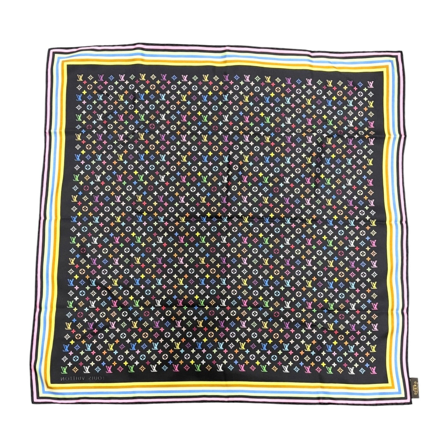 LOUIS VUITTON Vintage LV Monogram Multicolor Scarf Wrap Top Black Silk 902576