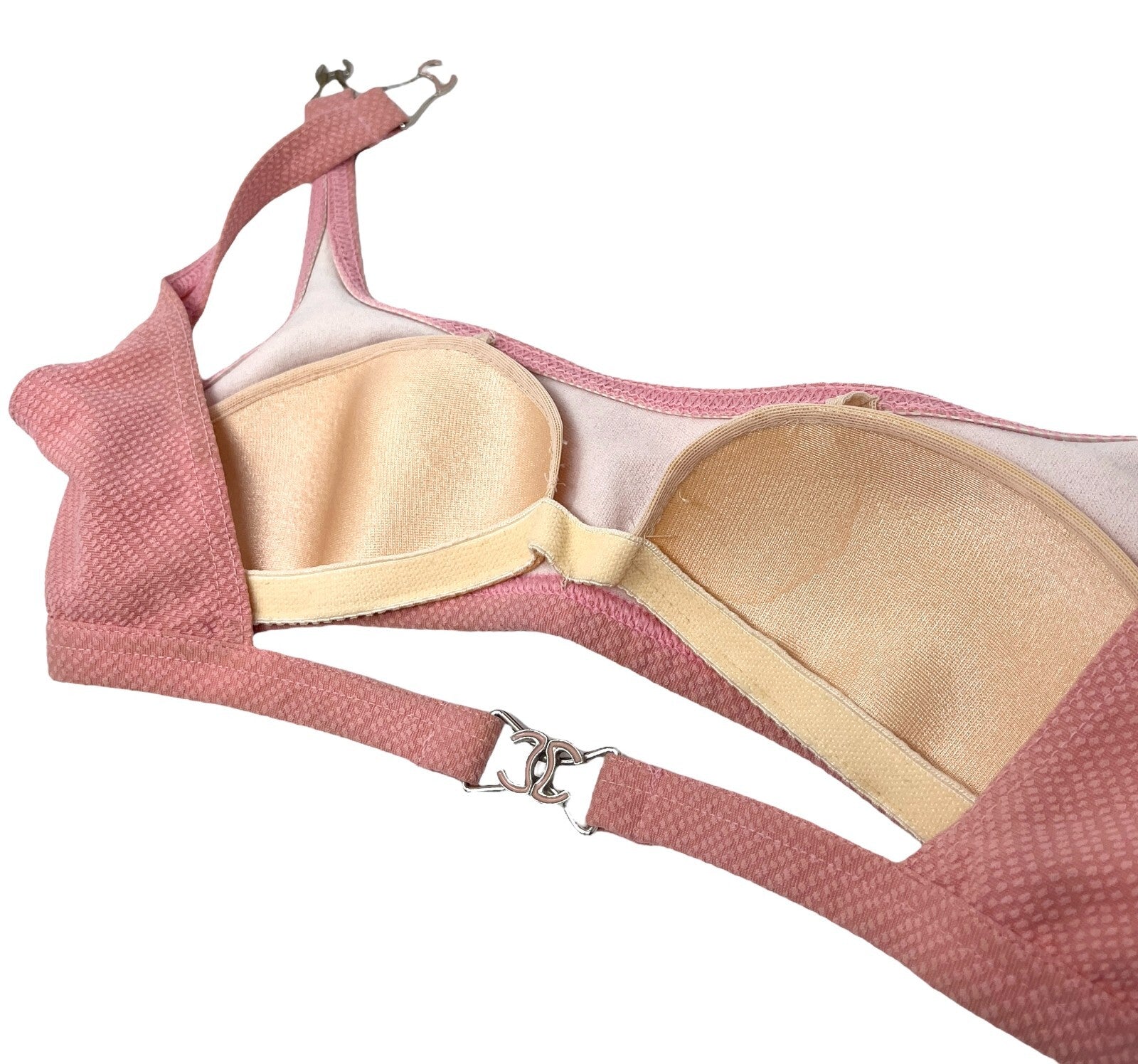 CHANEL Vintage CC Logo Swimsuit Bikini Separate Swimwear Pink Nylon Rank AB