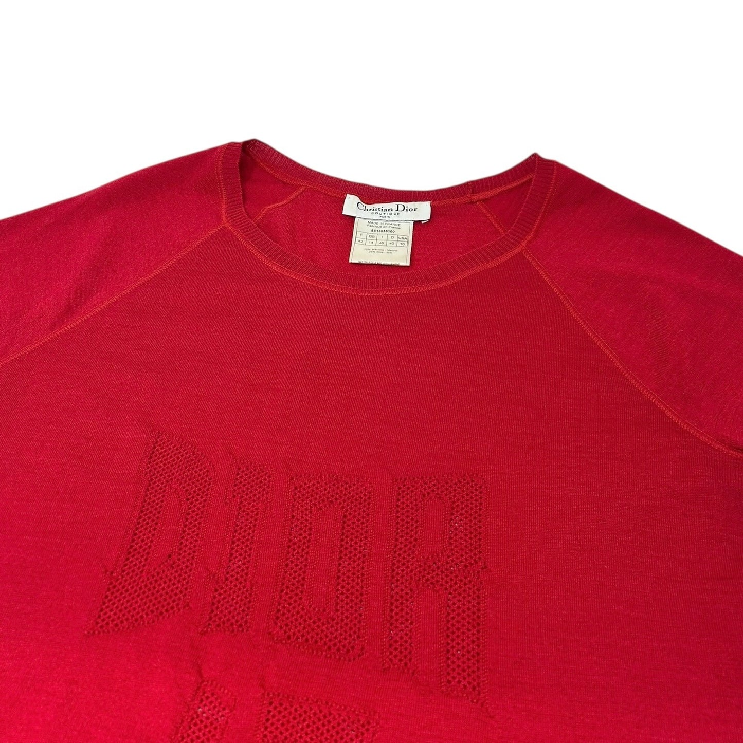 Christian Dior Vintage 2005 Logo Knit Top #42 T-shirt Red Short Sleeve Mesh