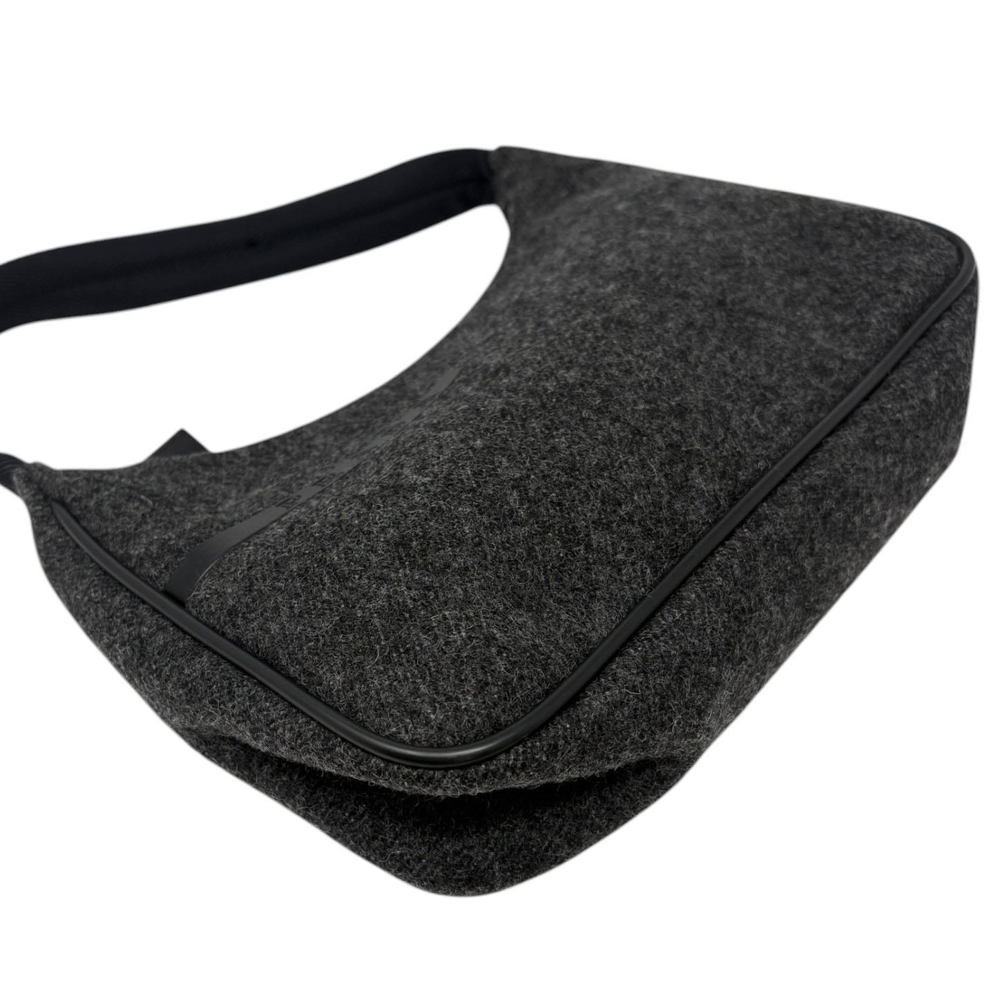 PRADA Sport Vintage Logo Wool Mini Bag Pochette Pouch Gray Black Leather