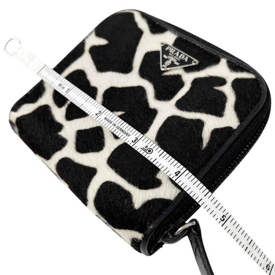 PRADA Vintage Logo Animal Print Giraffe Wallet Purse Black White Calf Hair Zip