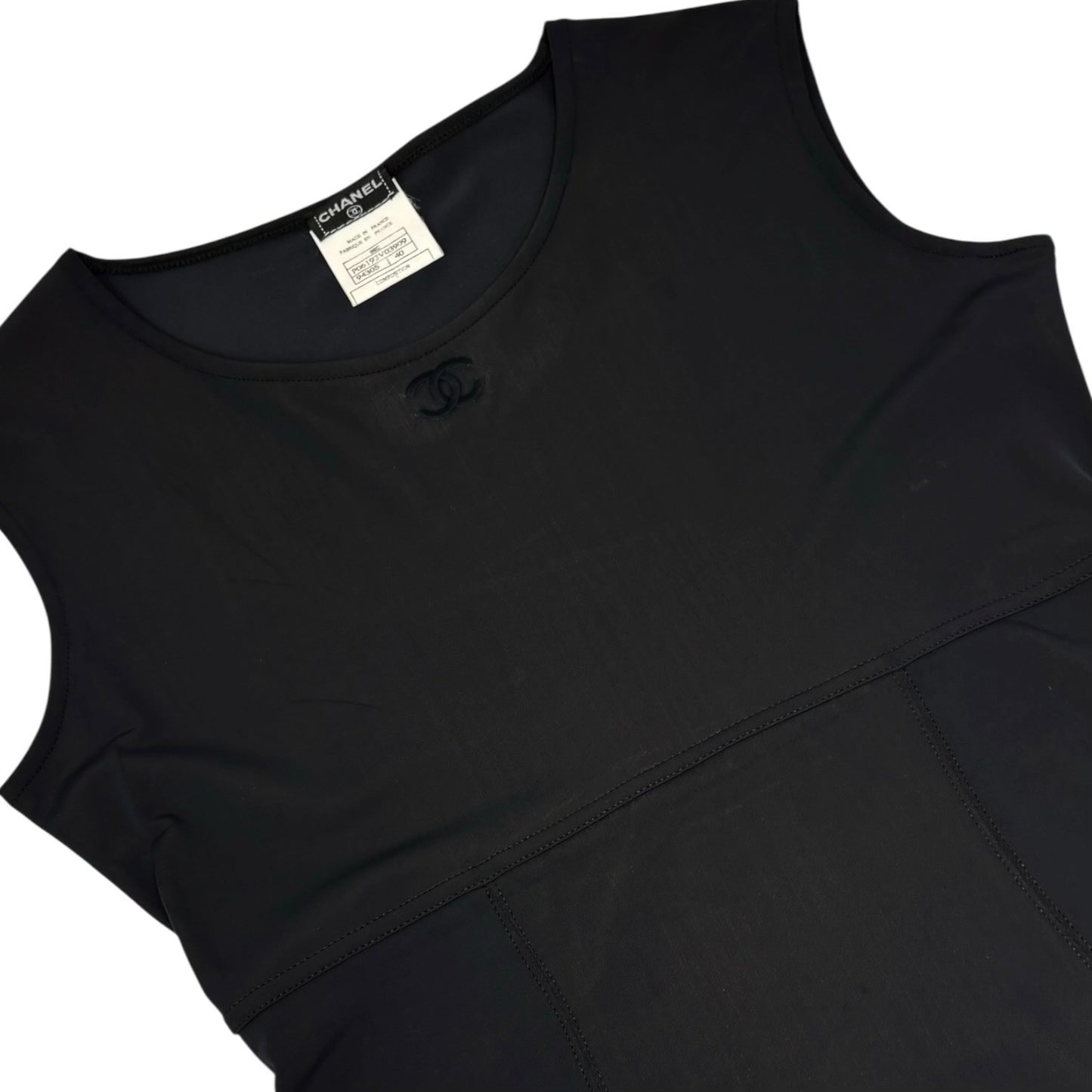 CHANEL Vintage 96C CC Loco Stitch Sleeveless Dress One-piece #40 Black 901286