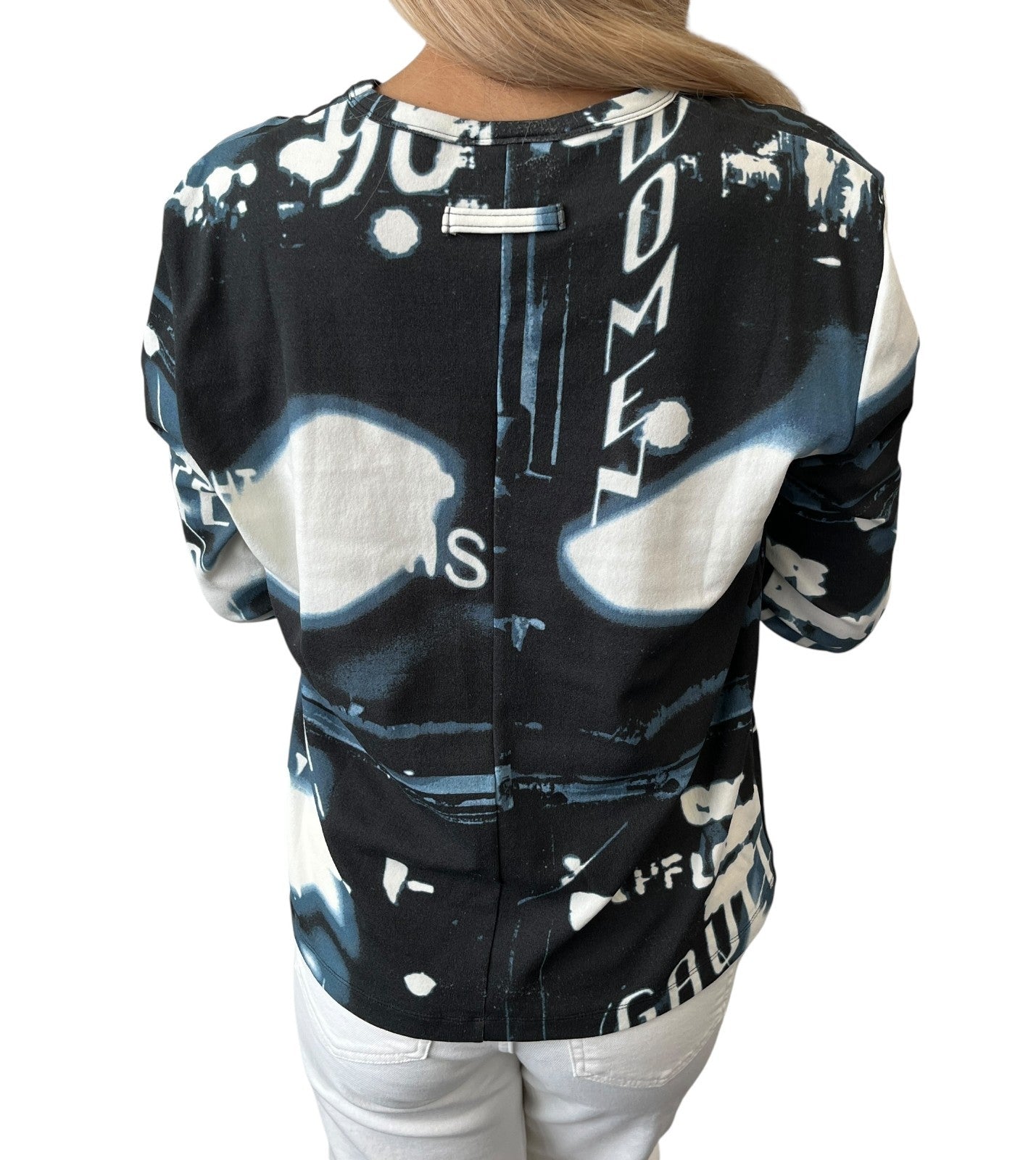 Jean Paul GAULTIER Vintage Logo 1998 Face Logo T-shirt #48 Black Blue Nylon