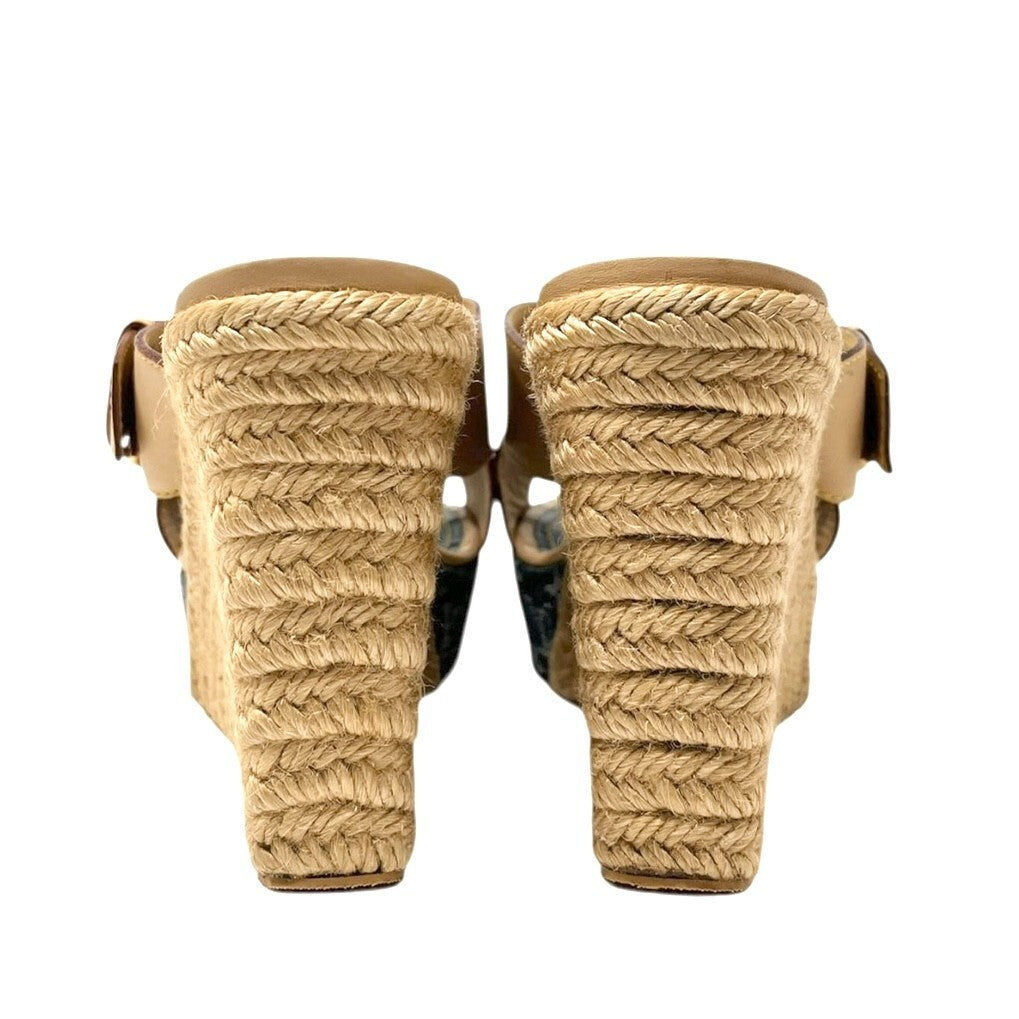 LOUIS VUITTON Vintage LV Logo Monogram Sandals #36-36.5 Beige Blue Leather Belt