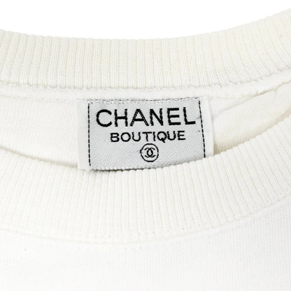 CHANEL Vintage CC Logo Sweatshirt Top White Black Cotton Long Sleeve 901974