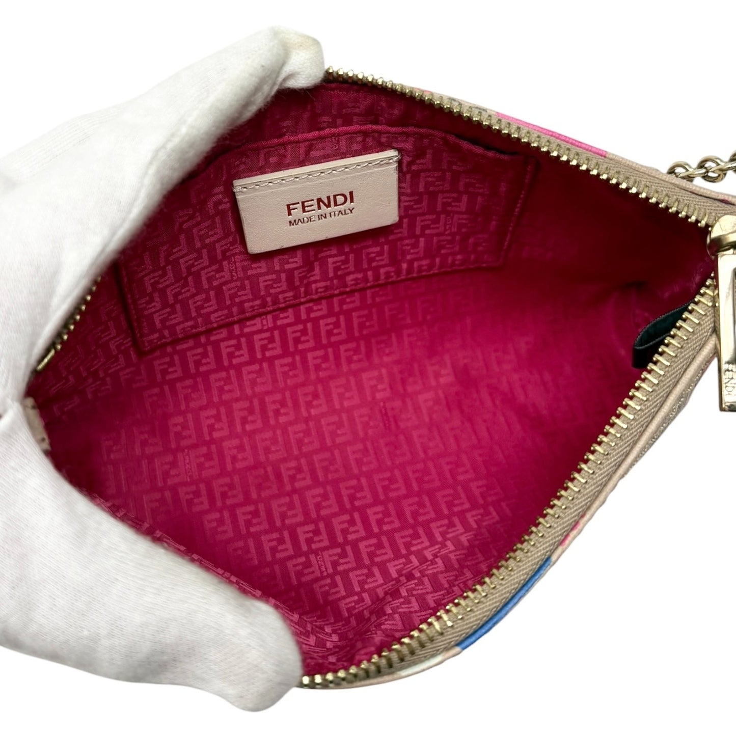 FENDI Vintage Zucca FF Monogram Chain Bag Pochette Beige Multicolor 901881