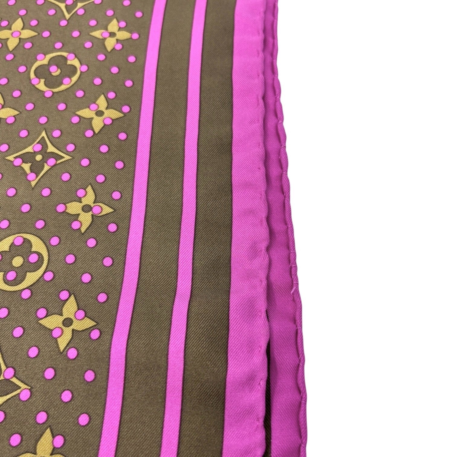 LOUIS VUITTON Vintage LV Logo Monogram Scarf Wrap Shawl Brown Pink Dot Silk