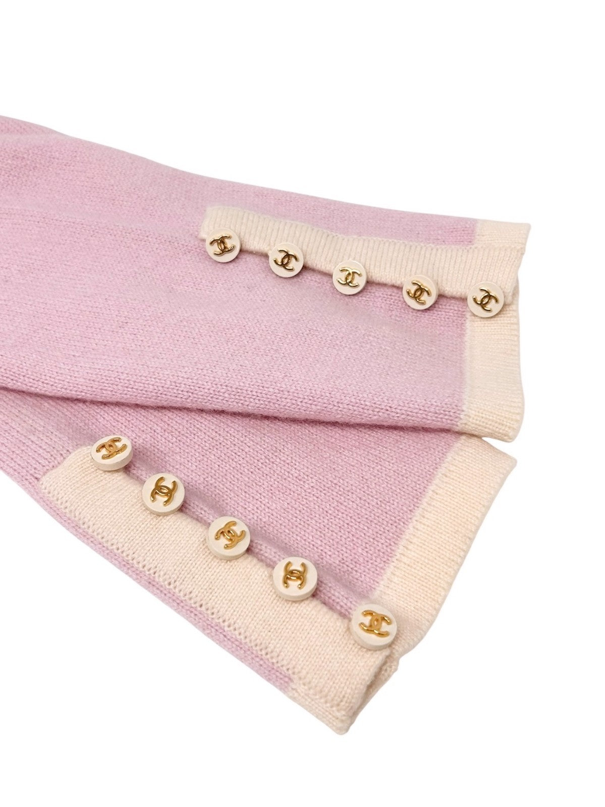 CHANEL Vintage 96C Long Cardigan #42 Knit Sweater Button Pink Cream Cashmere