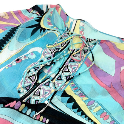 EMILIO PUCCI Vintage Logo Multicolor Abstract Print Tunic Top Blue 901935