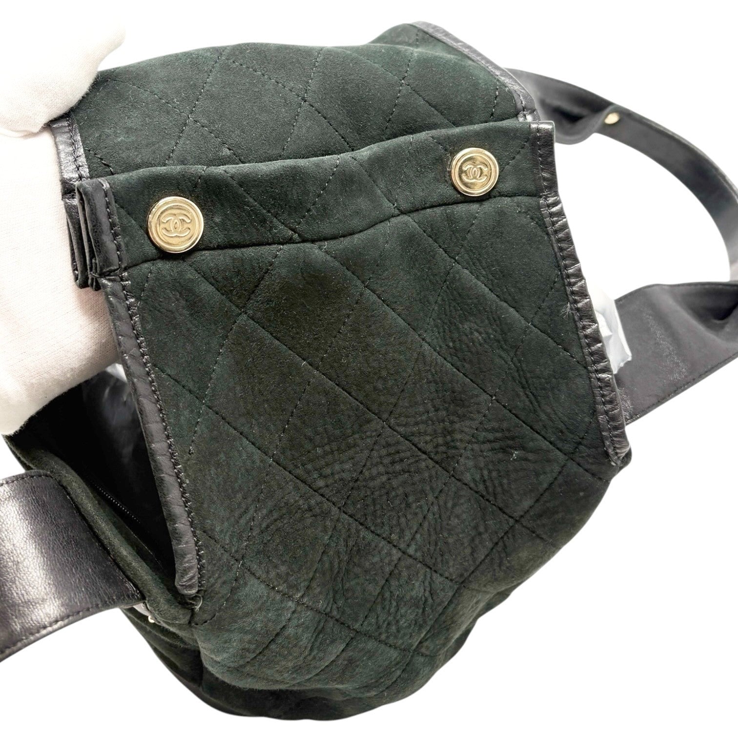 CHANEL Vintage 2006 CC Logo Shearling Tote Bag Handbag Black Gold Suede Mouton