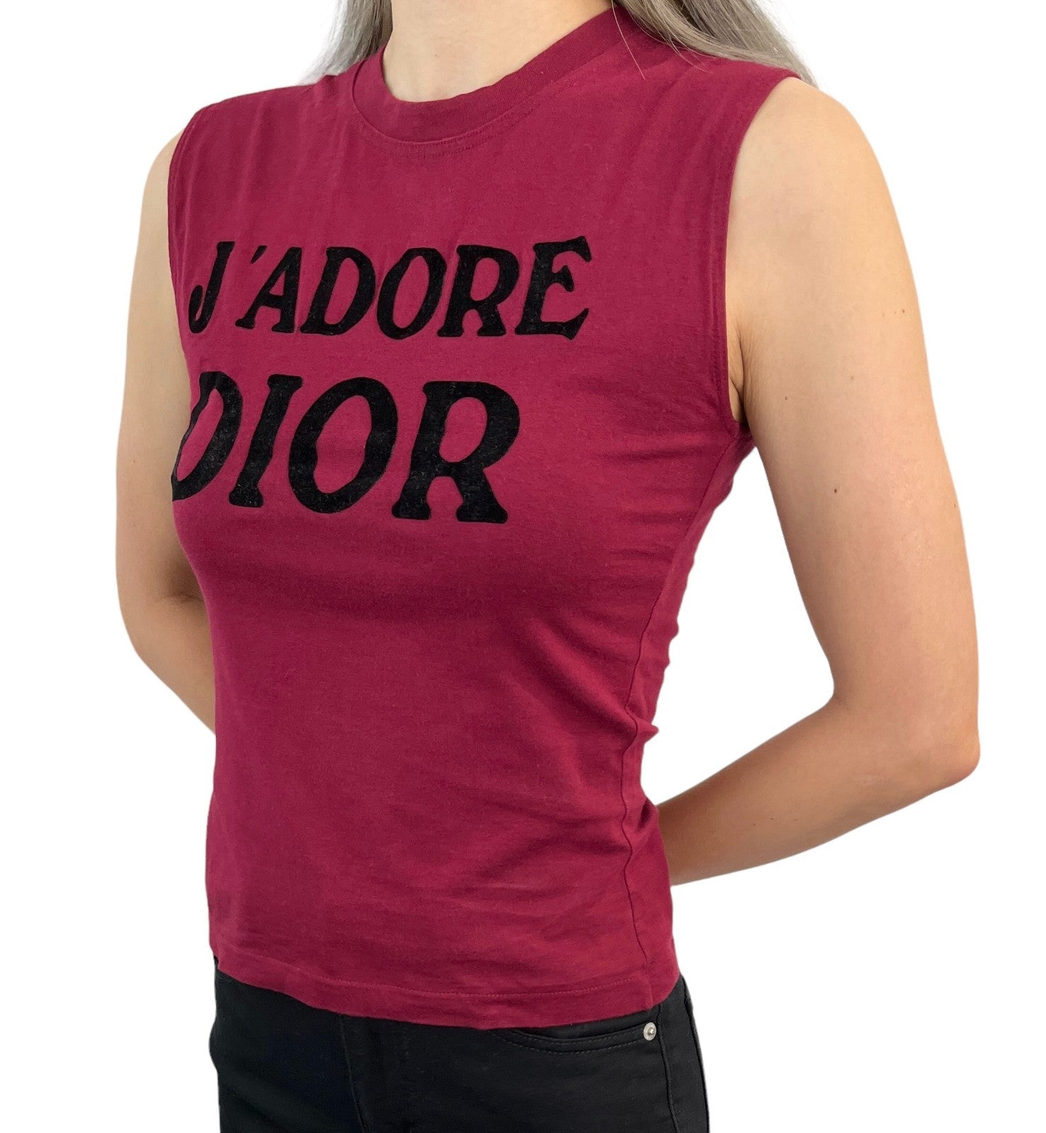 Christian Dior Vintage 2001 J'ADORE Logo Tank Top #36 Burgundy Black Cotton