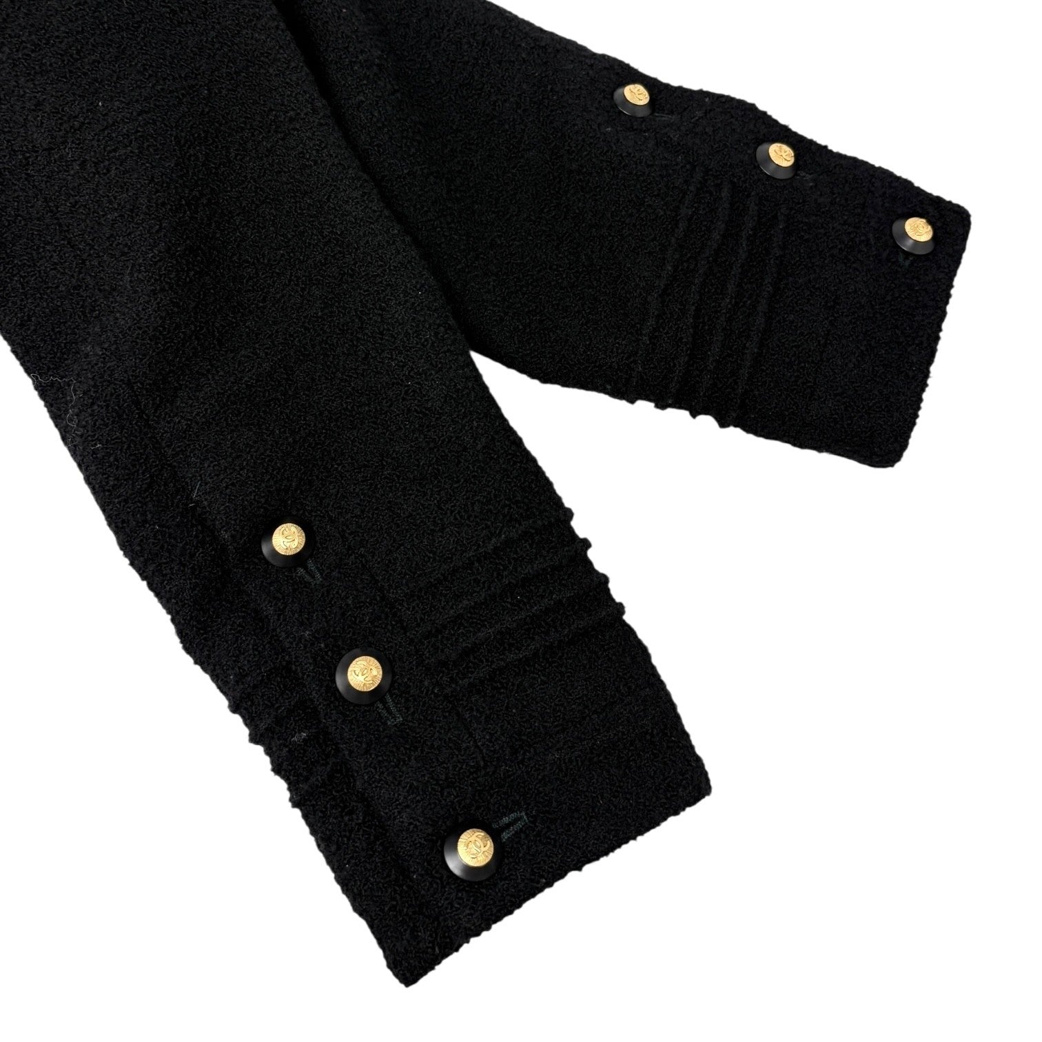 CHANEL Vintage CC Mark Logo Gold Button Jacket Black Wool Silk Pockets
