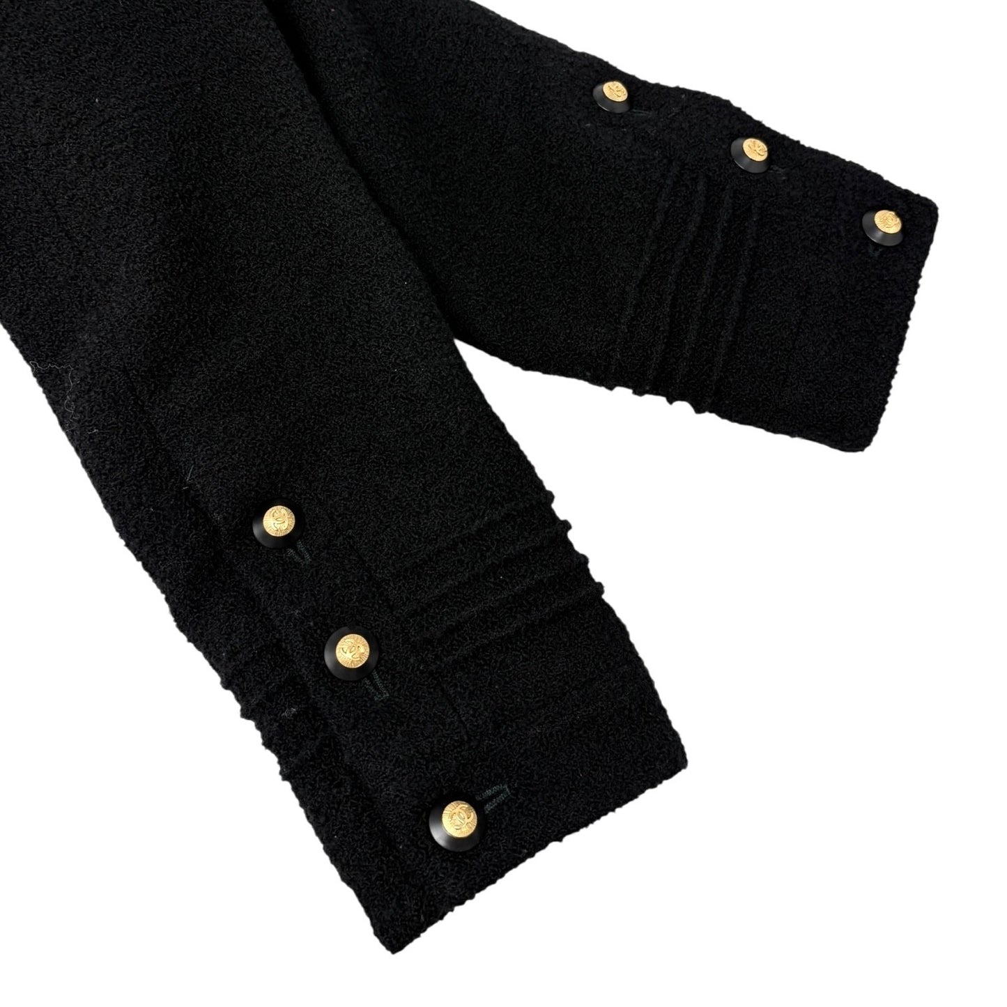 CHANEL Vintage CC Mark Logo Gold Button Jacket Black Wool Silk Pockets