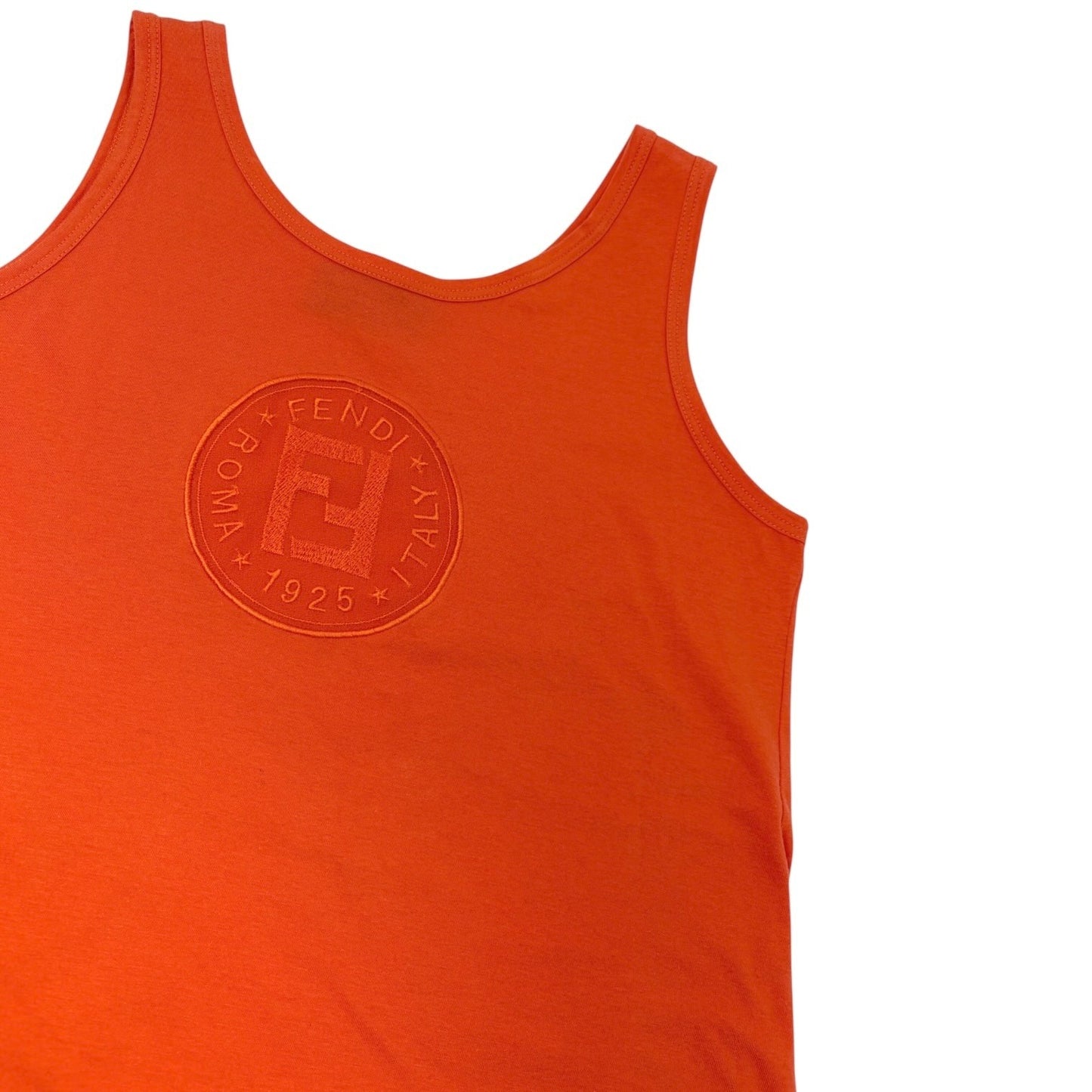 FENDI Vintage FF Logo Embroidered Sleeveless Tank Maxi Dress #38 Orange Cotton