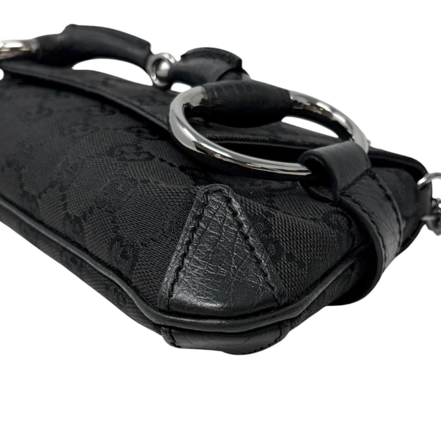 GUCCI Vintage GG Monogram Horsebit Chain Mini Bag Black Silver Canvas 902022