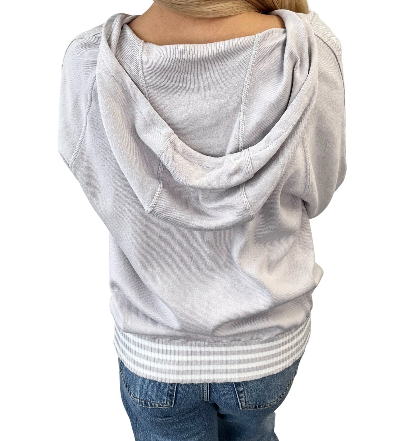 CHANEL Sport Vintage 04P Zipped Hoodie Knit Top #42 Gray Silver Cotton 902086
