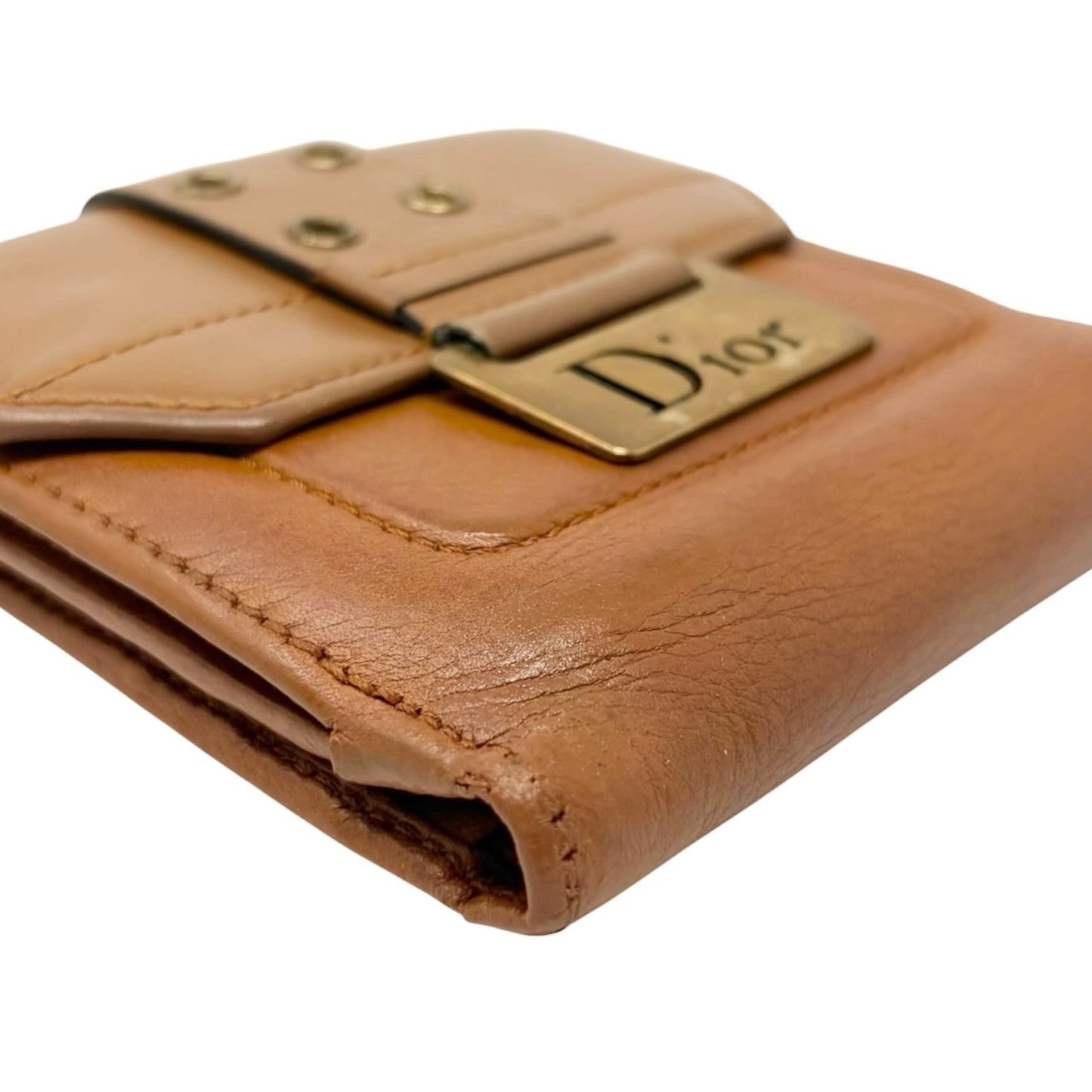 Christian Dior Vintage Street Chic Logo Wallet Leather Brown Gold 902404