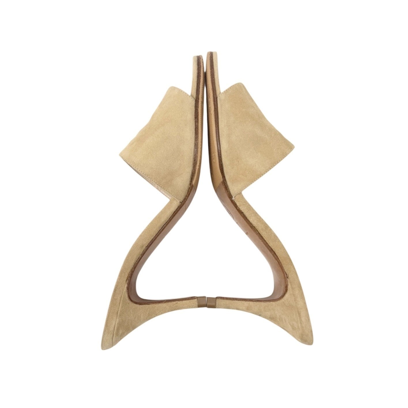 CHANEL Vintage CC Mark Logo Heels Mules #38 Sandals Beige Suede Leather