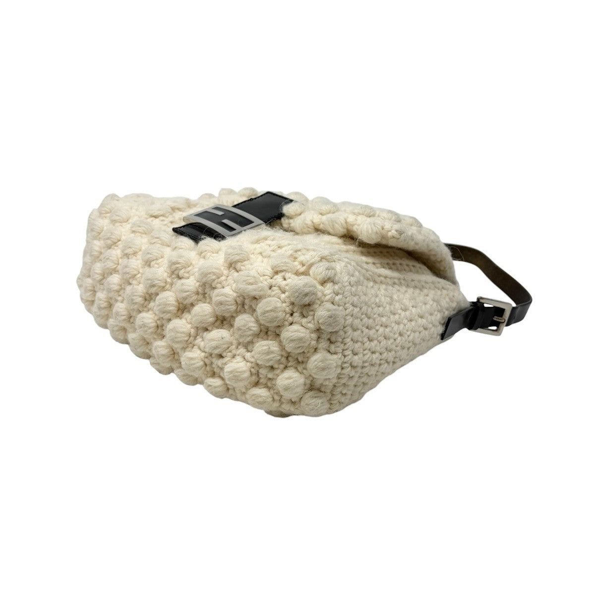 FENDI Vintage FF Logo Knit Mamma Baguette Shoulder Bag Wool Cream 902239