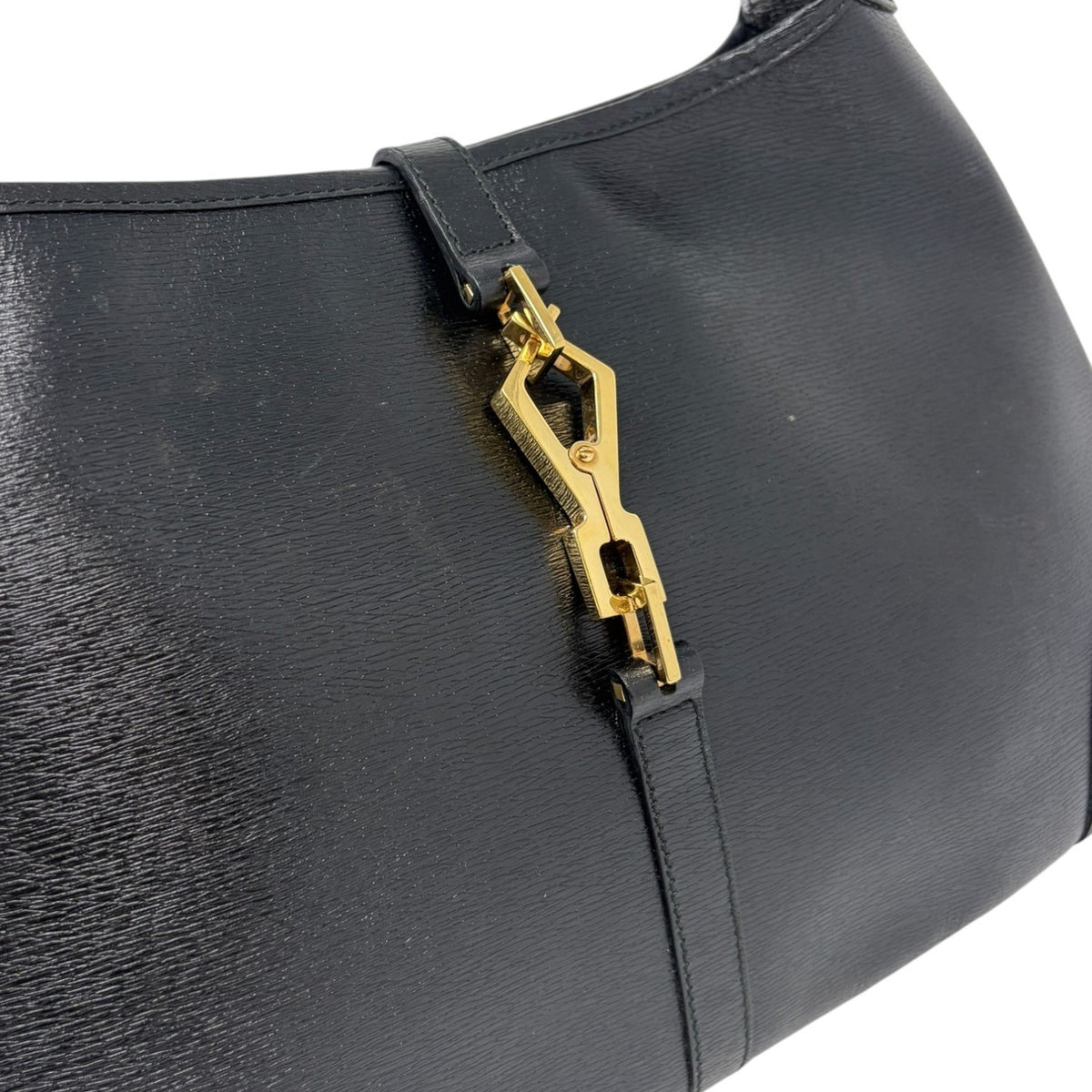 GUCCI Vintage Bamboo Jackie Hobo Shoulder Bag Black Gold Leather 902385