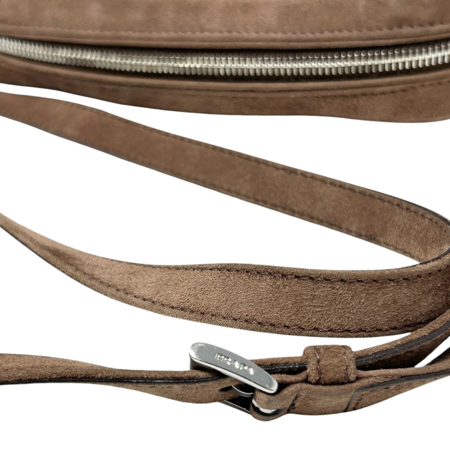 PRADA Vintage Logo 2way Crossbody Bag Clutch Pochette Mocha Brown Suede Zip