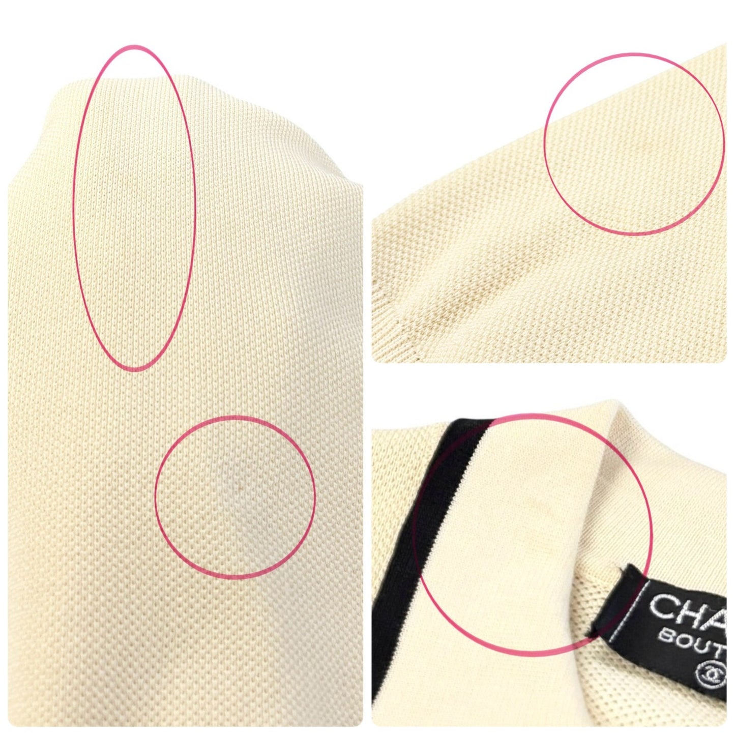 CHANEL Vintage CC Logo Polo Bicolor Dress One-piece Cream Black Cotton Button