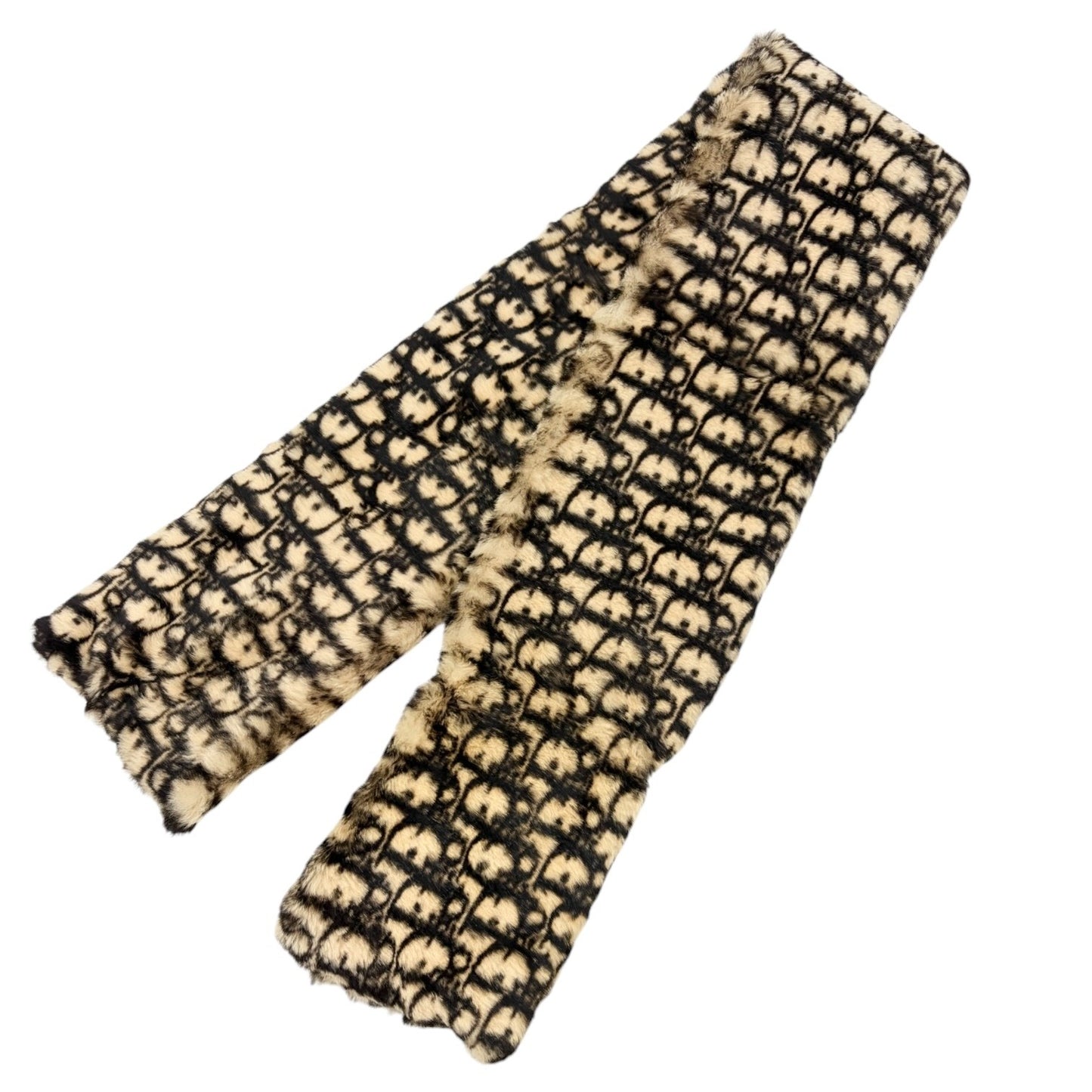 Christian Dior Vintage Trotter Monogram Fur Scarf Shawls Brown Beige 902233