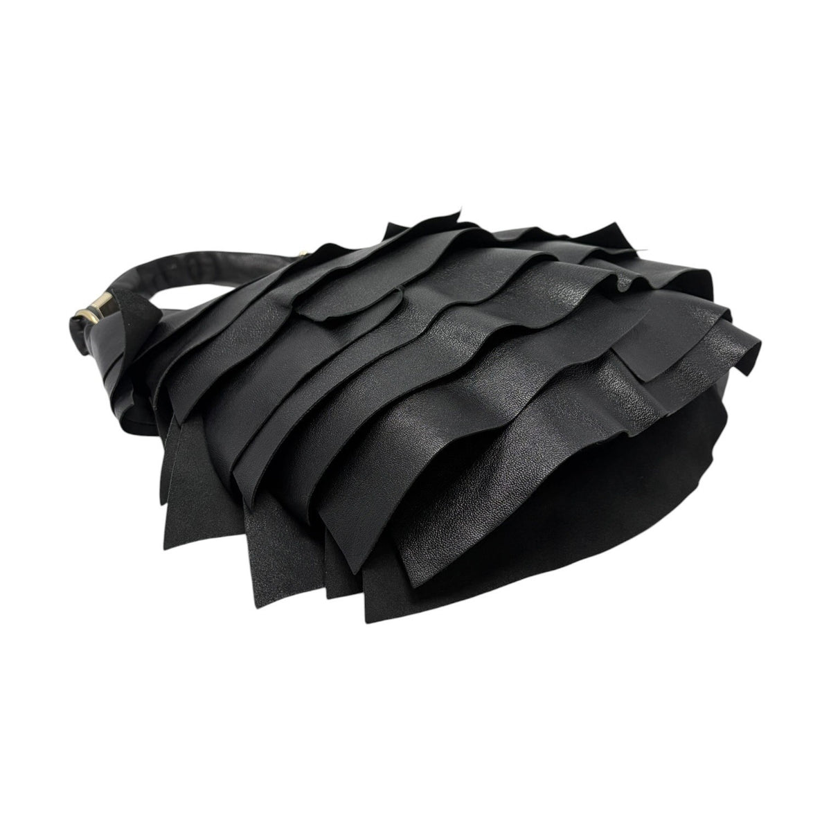 Yves Saint Laurent Vintage YSL Saint Tropez Frill Shoulder Bag Black 902378