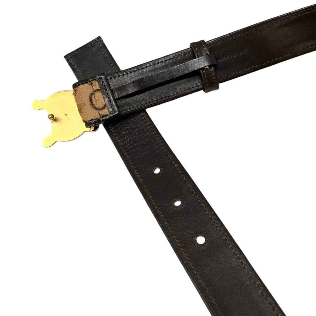 CELINE Vintage Macadam Logo Belt #32/80 Fashion Accessory Brown Gold Calf Hair