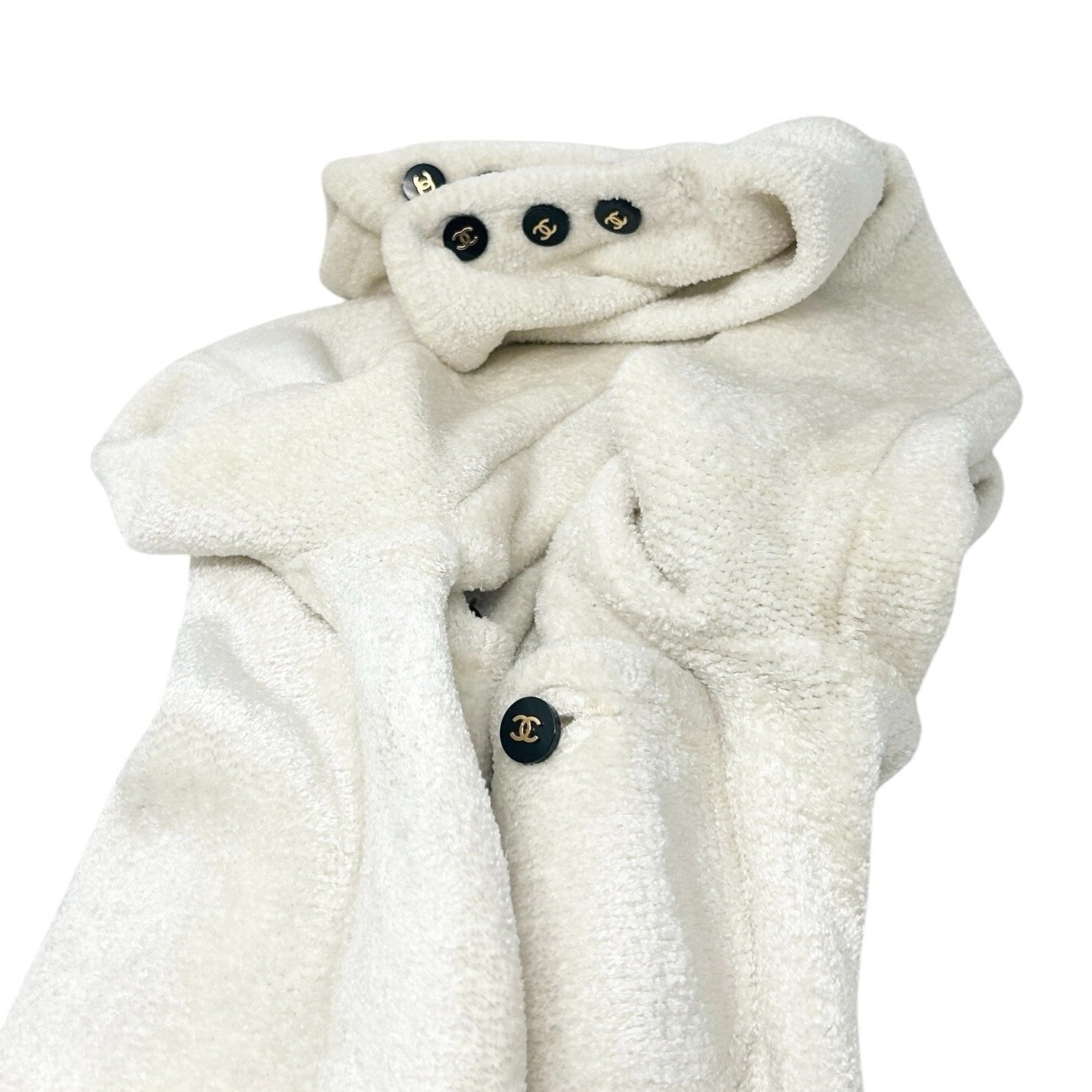 CHANEL Vintage 95A CC Mark Logo Velour Jacket #36 White Gold Viscose Cardigan